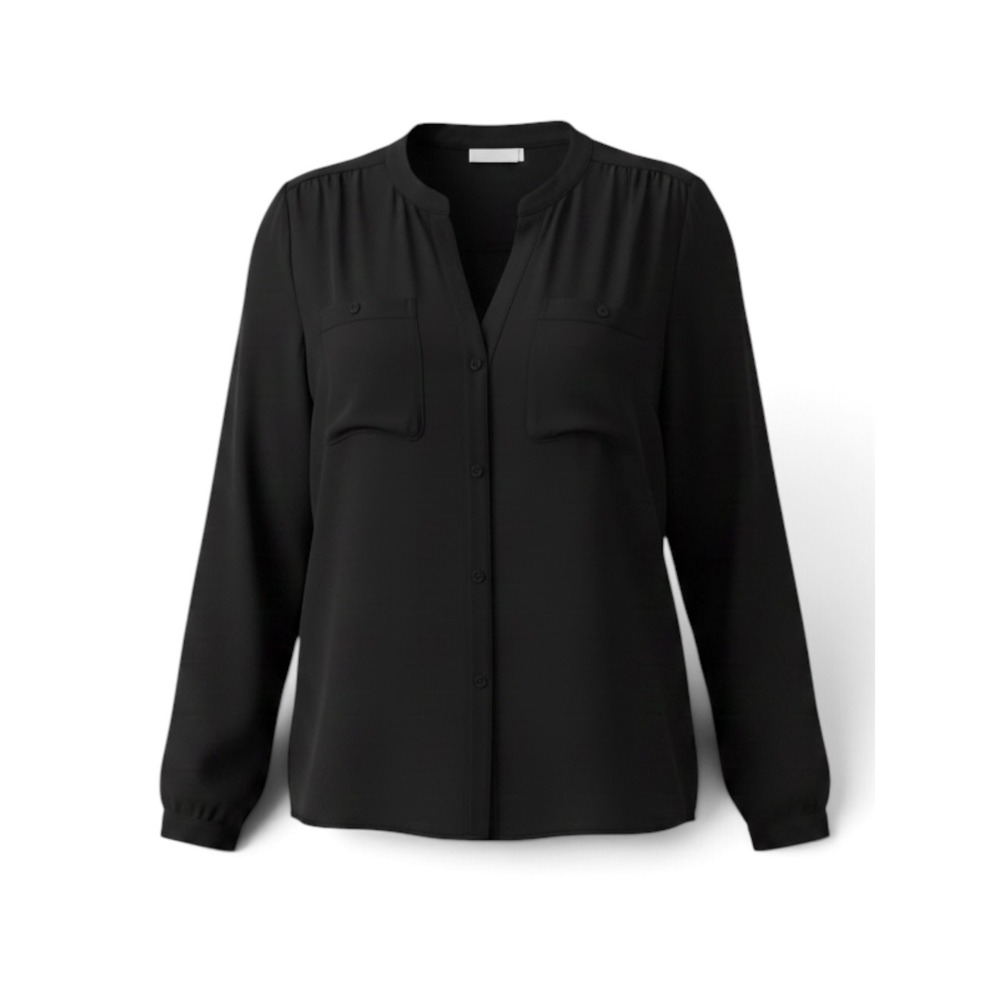 Ann Taylor LOFT Womens Black Sheer Blouse Long Sleeve Button Up Shirt Size M